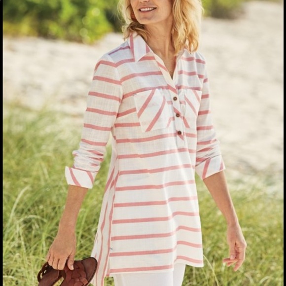 Soft Surroundings cotton Modena  shirt nwot m summer oversized preppy - Picture 1 of 9